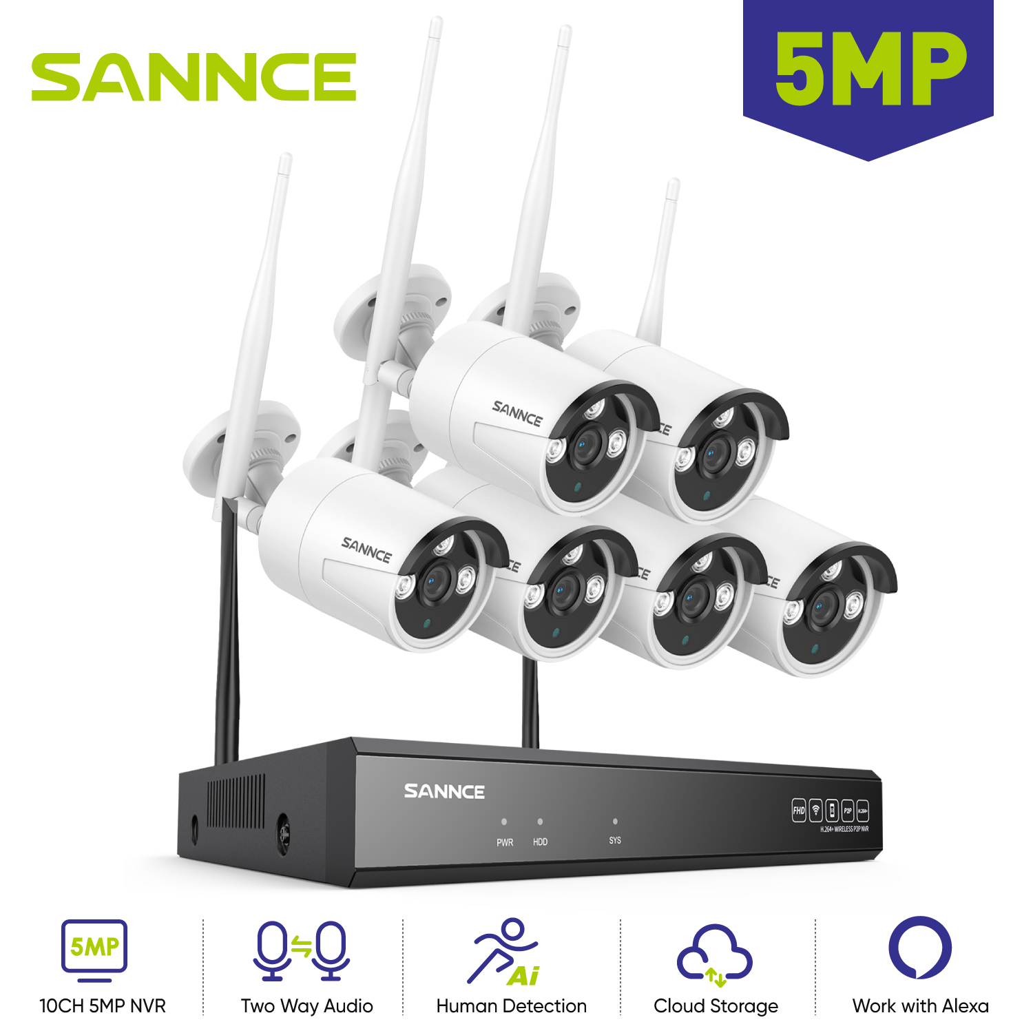 Smart Home Outdoor Camera - SANNNCE 와이파이 IP 카메라, 10CH NVR