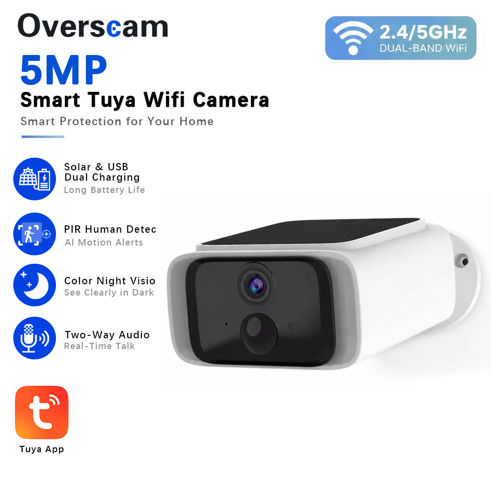 Smart Home Outdoor Camera - Tuya 5MP 태양광 보안 카메라 가정용